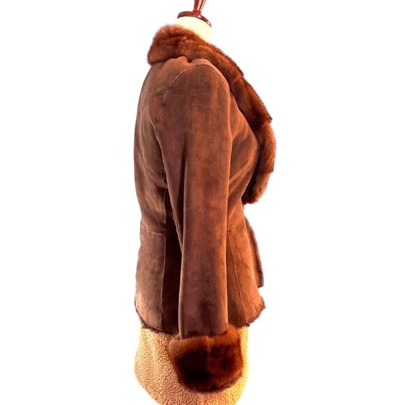 GORGEOUS Vintage Made in FRANCE 100% Mouton Jacket Brown Size 38 XS S - Picture 3 of 7